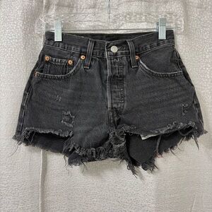 Levi's Premium 501 Women's Distressed Black Denim Cut-Off Shorts Button Fly